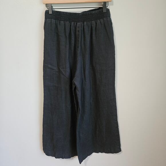Hazel & Folk Amelia Pant Womens S Black Linen Wide Leg Tie Waist Culottes Boho - Picture 3 of 10